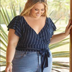 GUILLERMINA STRIPED WRAP TOP - SRV X FTF